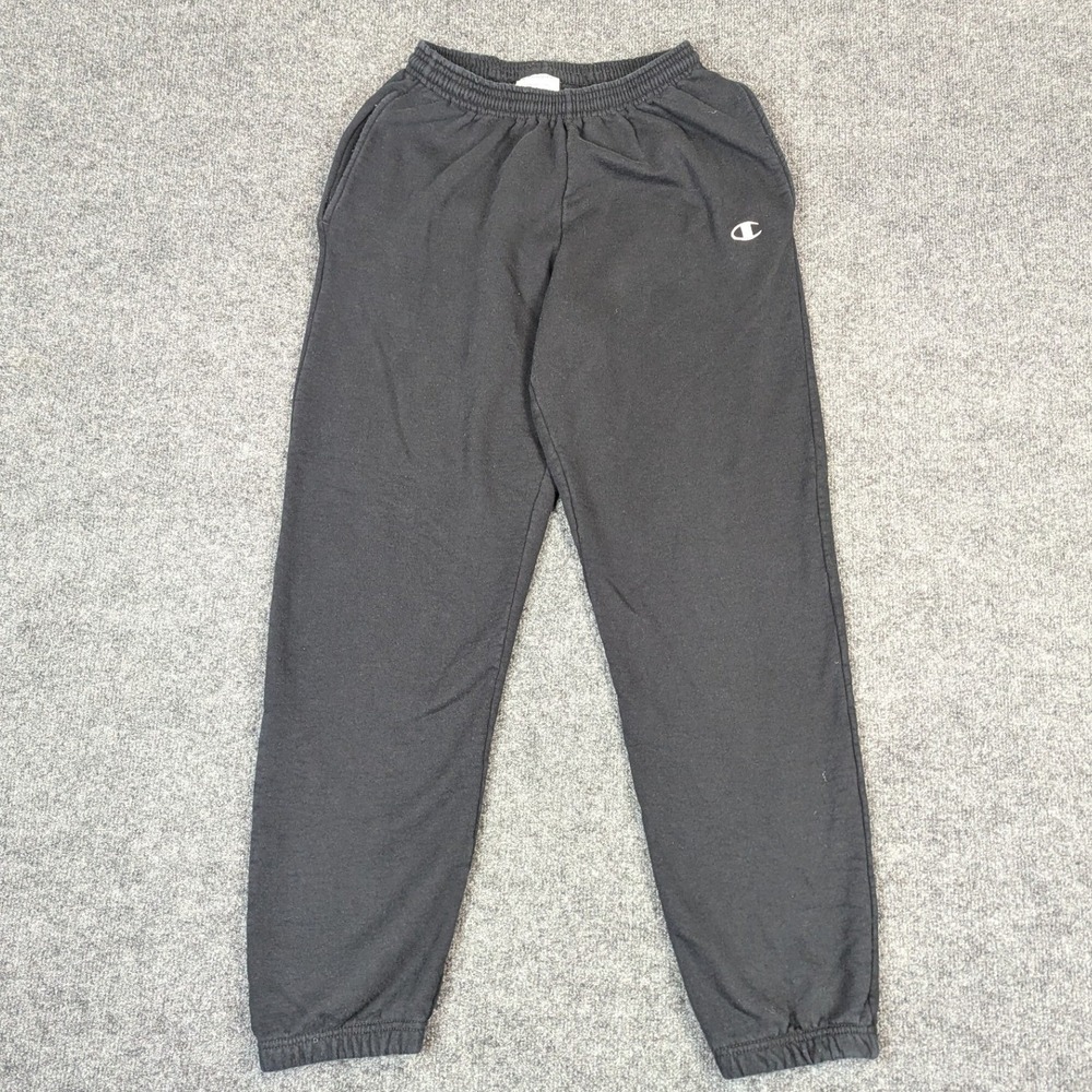 Y2K Champion Eco Authentic Mens Medium Black Fleece Sweatpants Joggers Logo